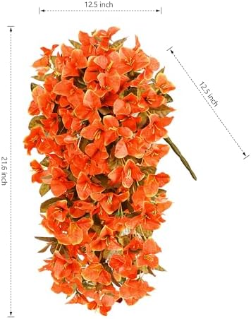 Bougainvillea Artificial Flowers Plants for Outdoors Outside Fall Autumn Decor, 2 pcs Faux Silk Long Trailing Vines UV Resistant Look Real Orange Fake Flowers for Front Door Porch Planter Urn Patio - Image 6