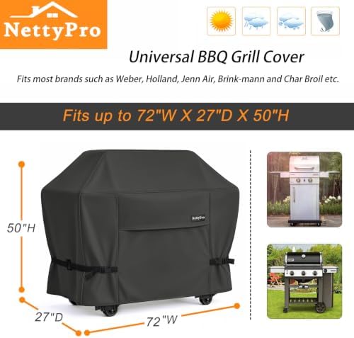 NettyPro Grill Cover for Outdoor Grill 72 inch Waterproof Heavy Duty Gas BBQ Grill Cover for Outside Weber, Char-Broil, Brinkmann, Jenn Air, Nexgrill 3-5 Burners Barbecue, Black - Image 6