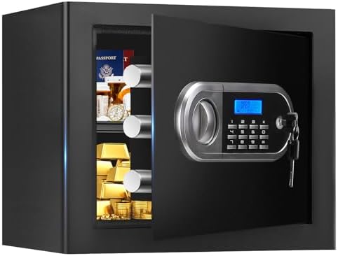 1.3 Cuft Small Fire Proof Safe for Home Documents, Anti-theft Safes for Home Use Fire and Water Proof with Combination Lock, Smart Alert System and Removable Shelf, Digital Document Safe for Jewelry by Aprxuvot