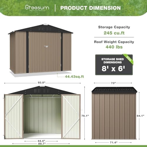 Greesum 8x6FT Outdoor Storage Shed, Brown - Image 2