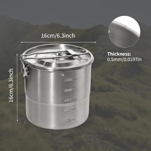 2.5L Camping Pot, 304 Stainless Steel Backpacking Pot with Foldable Handle & Lid, Lightweight Portable Cookware for Hiking, Picnic, Outdoor Cooking (with Storage Bag) - Image 4
