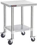 DuraSteel 24x24 NSF Stainless Steel Cart Work Table - Heavy Duty Rolling Food Prep Table - Metal Utility Cart on Wheels Caster, Grill Stand Microwave Outdoor Kitchen Tables Countertop Island Large Top by DuraSteel