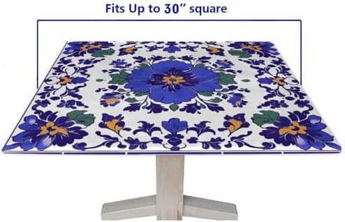 Elastic Tablecloth, Mexican Talavera Pattern Printed on Stain Resistant Foldable Dining Table Cover, Ideal for Weddings Birthdays Events, Fit for 30" x 30" Square Tables - Image 5