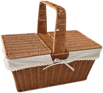 Imitation Rattan Picnic Basket Picnic Hamper Woven Storage Basket Fruit Basket for Bread Fishing Garden BBQ Outdoor Camping- Style B by Unknown