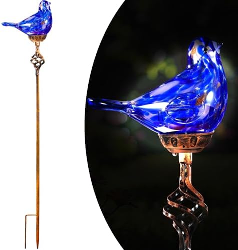 Decorative Solar Lights, Outdoor Solar Bird Stake Lights, Hand Blown Glass Decorative Garden Pathway Lights Outdoor Waterproof Glass Stakes (Dark Blue) by Unknown