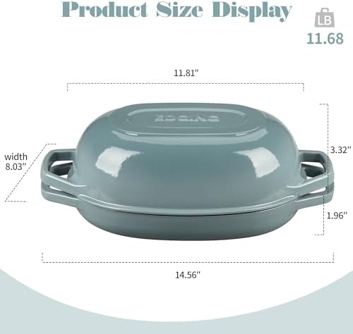 EDGING CASTING Enameled Cast Iron Oval Dutch Oven Pot with Lid, Dutch Oven for Sourdough Bread Baking, Bread Oven, Bread Dutch Oven, Oval Bread Pan, 5qt, Seasalt - Image 2