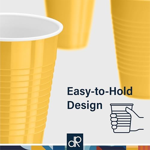 DecorRack Yellow Plastic Cups, 12 oz Disposable Cups, Reusable Party Supplies (40 Count) - Image 4