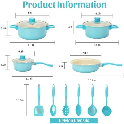 Non-Stick Cookware Set, 13 Piece Set Portable Lightweight Cast Iron Pots and Pans with Glass Lids and Nylon Utensils, Outdoor Camping Picnic Travel - Image 2