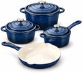 QuliMetal Enameled Cast Iron Cookware Set, 4-Piece Pots and Pans Set with Lids, 10.25" Skillet, 2QT Saucepan, 2.8QT & 4.8QT Dutch Ovens, Oven Safe to 500°F, All Stovetops Compatible - Navy Blue by QuliMetal
