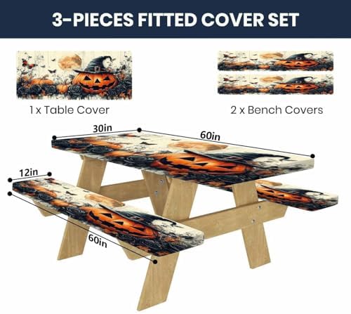 CAPSCEOLL Picnic Table Cover with Bench Covers 5ft - Halloween Pumpkins - Image 2