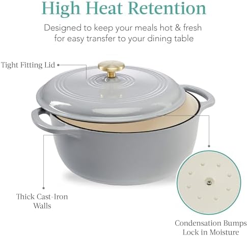 Best Choice Products 7.5 Quart Enamel Cast-Iron Round Dutch Oven, Family Style Heavy-Duty Pre-Seasoned Cookware for Home, Kitchen, Dining Room, Oven Safe w/Lid, Dual Handles - French Gray - Image 5