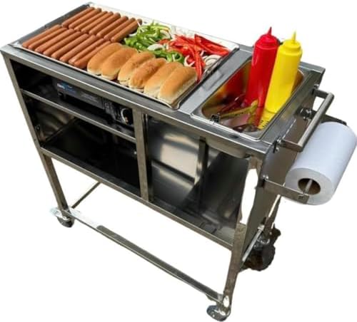 Hot Dog Cart | Stainless Steel Cart with 20" Aluminum Griddle | Propane or Butane Powered | Portable 4 Wheels | Street Food Cart for Catering & Vending | Carrito Hot Dogs | Outdoor Cover Included by GasSharkOutdoorCooking