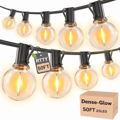 RTTY Outdoor String Lights 50ft, G40 Led Patio Lights with 26pcs Bulbs,Waterproof Shatterproof Dimmable Hanging Connectable Globe Outdoor Lights for Cafe,Bistro,Backyard,Gazebo,Balcony,Party, Black by RTTY