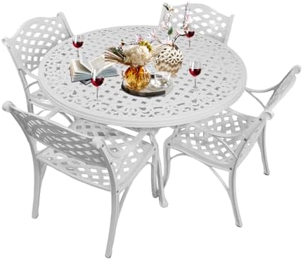 48.23" Patio Dining Table, All-Weather Cast Aluminum Table with 2.36" Umbrella Hole, Patio Furniture Table, Outdoor Dining Table for Backyard and Poolside - Image 6