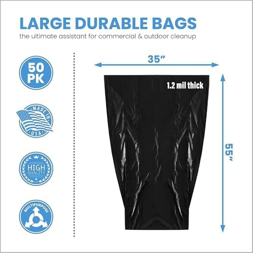 ToughBag 55 Gallon Trash Bags, 55-60 Gallon Trash Bags Heavy Duty (50 COUNT) - Large Black Trash Can Liners, 50-60 Gal for Contractors, Commercial, and Lawn - Made in USA (Pack of 4) - Image 2