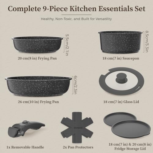 YASHE 9Pcs Granite Nonstick Pots and Pans Set, Stackable, Oven Safe - Image 2