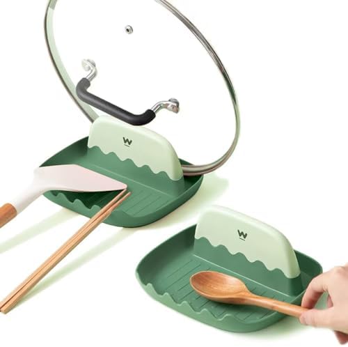 2-Pack Spoon Rest with Lid Holder for Kitchen Countertop (Green) by IYOOH