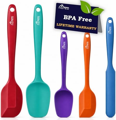 HOTEC 600℉ Heat Resistant Silicone Rubber Spatula Set,Multicolor, Set of 5 by Hotec