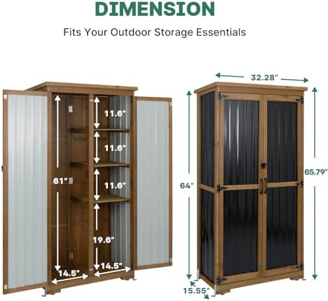 Ketive Outdoor Storage Cabinet, Tall Tool Garden Cabinet - Image 4