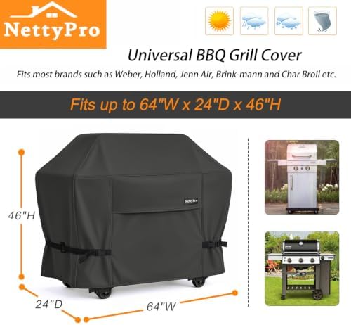 NettyPro Grill Cover for Outdoor Grill 64 Inch Waterproof Heavy Duty, Black - Image 6