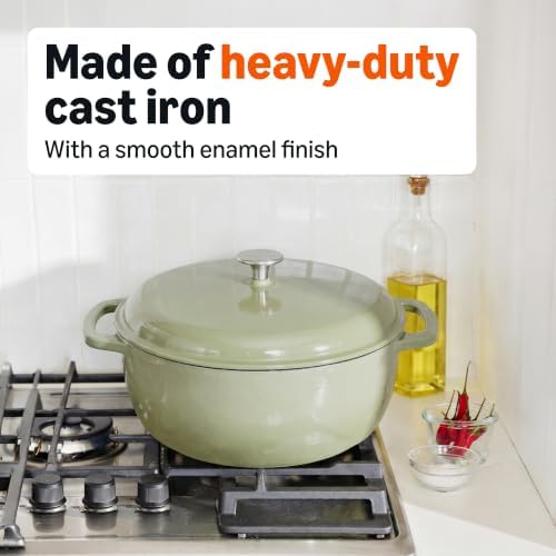 Amazon Basics Enameled Cast Iron Dutch Oven Pot With Lid, 7.3-Quart, Round, Dual Handles, Heavy-Duty, Oven Safe for Stews, Roasting & Baking, Olive - Image 4