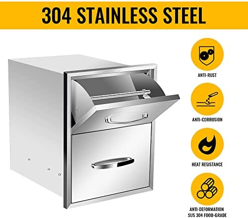 Outdoor Kitchen Double Drawers 16" W x 20" H x 20" D Built-in BBQ Drawer Stainless Steel Access Drawers for Outdoor Kitchen Island or Grill Station - Image 3