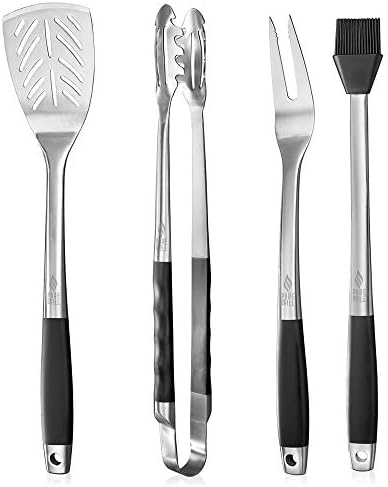 Pure Grill 4-Piece Stainless Steel BBQ Tool Utensil Set - Professional Grade Barbecue Accessories by PureGrill