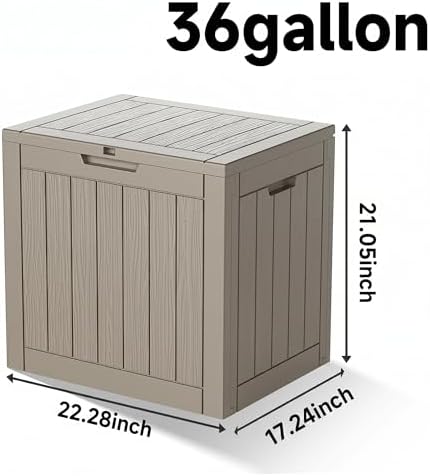 PatioZen 36 Gallon Deck Box,Waterproof Resin Outdoor Storage Boxes, Outside Storage Lockable Container for Garden Tools,Indooor Cushions,Accessories (Grey) - Image 2