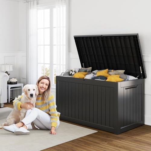 280 Gallon Outdoor Storage Box Waterproof, Resin Lockable Deck Box with Lid, Large Capacity Weatherproof Container for Patio Furniture Pool Accessories, Cushions(Black, 280 Gallon) - Image 3
