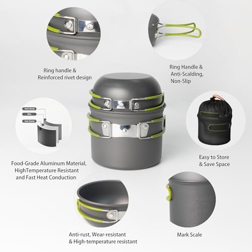Camping Cookware Mess Kit, 16 pcs Backpacking Cooking Set, Lightweight Camping Pots and Stove Set for 1-2 Person, Outdoor Cooking Gear Ideal for Camping, Hiking, Backpacking and Picnic - Image 3