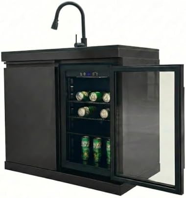 Sink and Fridge Combo for Outdoor Kitchen, 70L Refrigerator and Sink with Pull-Down Faucet, Brushed SS and Black Granite Countertops, All-in-One BBQ Island Cleaning Station (Black) - Image 2