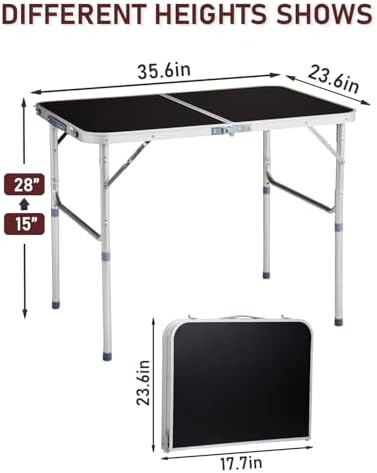 Outvita 3ft Portable Folding Camping Table Lightweight Suitcase Black - Image 3