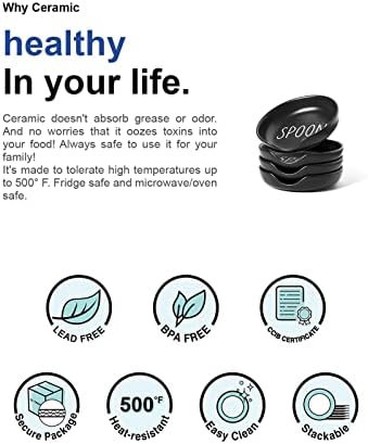 LE TAUCI Ceramic Spoon Rest for Stove Top, 5 Inch Spoon Holder for Kitchen Counter Set of 4, Kitchen Gadgets, Coffee Spoon Cradle, Home Accessories for Utensils, Dishwasher Safe, Black - Image 5