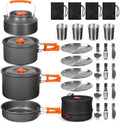 REDCAMP 6/10/11/12/14/15/19 PCS Camping Cookware Mess Kit Camping Gear Campfire Utensils Lightweight Stackable Pot Pan Bowls Soup Spoon with Storage Bag for Camping, Backpacking, Outdoor Cooking by REDCAMP