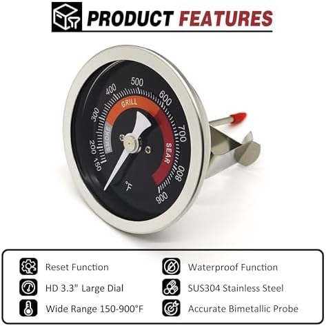 3.3” Large Thermometer Replacement for Big Green Egg Grill, Accurate Temp Gauge Probe w/Recalibrated Function, Waterproof Temperature Gauge for BGE Accessories, SUS304 Stainless Steel Dome Thermostat - Image 2