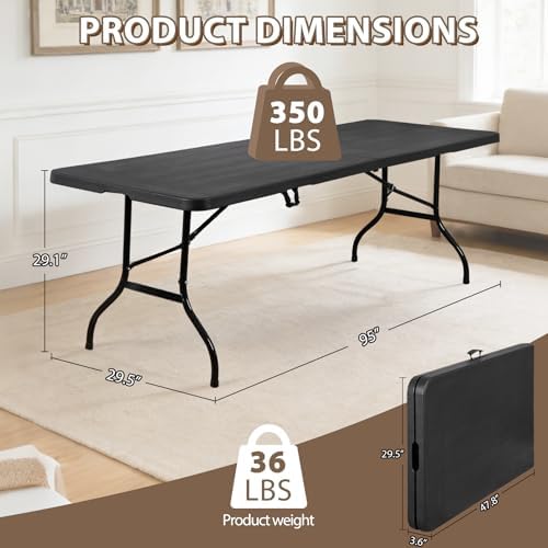 SUPER DEAL 8FT Folding Picnic Table for Indoor Outdoor, Portable Fold-in-Half Plastic Dining Camping Party Table with Carrying Handle, Black - Image 3