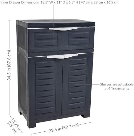 Sunnydaze 34.5" Garage Storage Cabinet with Adjustable Shelf, Charcoal - Image 2