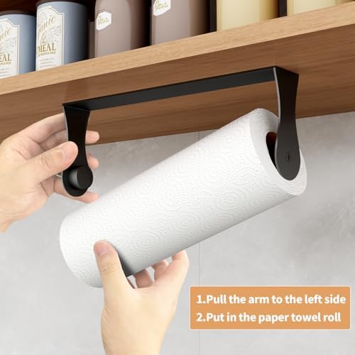 Paper Towel Holder Under Cabinet, Wall Mount, Adhesive or Drilling, Black - Image 3