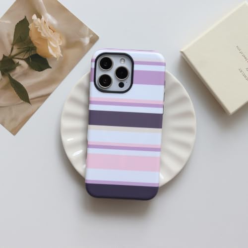 for iPhone 16 Pro Case, Magnetic Matte Frosted Dual-Layer Striped Phone Case for Women, Retro Aesthetic Cover Compatible with Mag Safe Accessories - Lavender Mist - Image 2