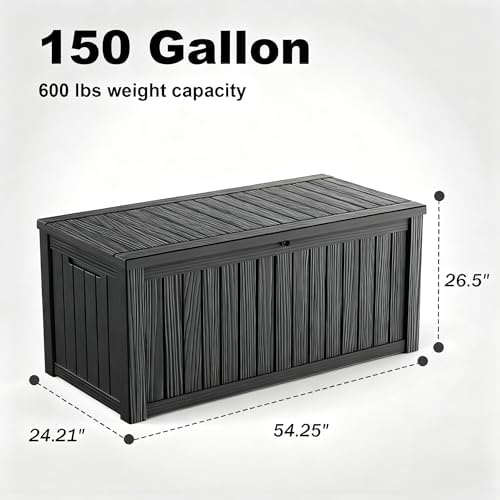 150 Gallon Waterproof Outdoor Storage Box, UV Resistant Resin Deck Box with Hydraulic Rod for Reinforced Stability, Perfect for Patio, Garden, and Pool, Striped Black - Image 2