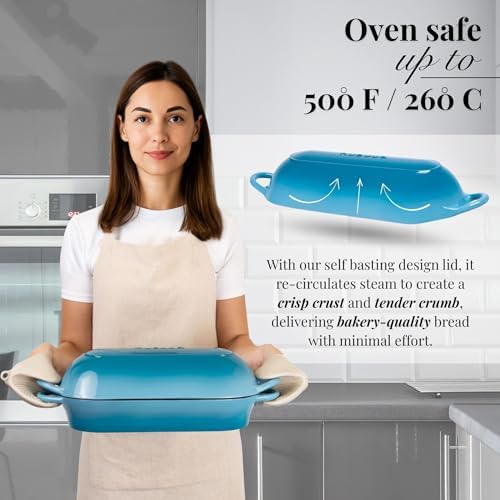 Enamelled Cast Iron Bread Loaf Pot – Dutch Oven For Sourdough Bread Baking – Oven Safe Non Stick Bread Pot – Rectangular, Light Blue, 34cm x 16cm – by Nuovva - Image 3
