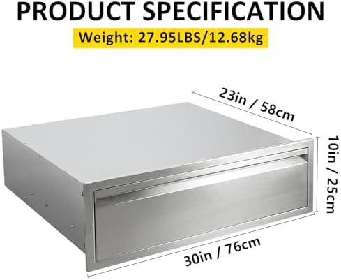 Outdoor Kitchen Drawers 30" W x 10"H Flush Mount BBQ Single Drawers with Divider,Stainless Steel Built-in Drawer for Outdoor Kitchen Island Patio Grill Station - Image 2