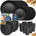 Teivio 32-Piece Plates and Bowls Sets for 8, Deep Black Dinnerware Sets by Teivio
