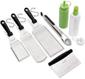 Metal Spatula and Scraper Set - Griddle Accessories kit - Grill Tongs Flat Spatula Pancake Flipper Hamburger Turner Squeeze bottles Set - Metal Utensil Great for BBQ Grill Flat Top Cast Iron by Anmarko