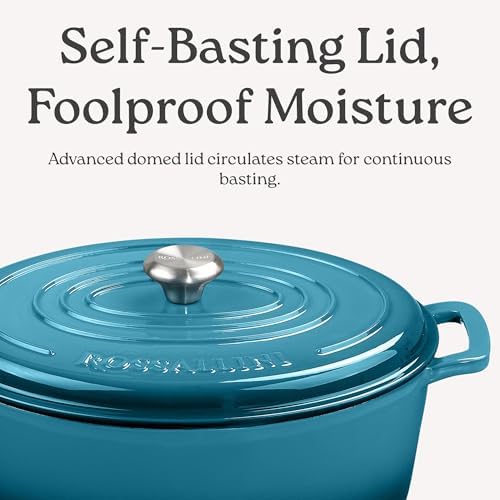 Rossallini Enameled Cast Iron Oval Dutch Oven Pot with Lid, 8 Quart, Red - Image 4