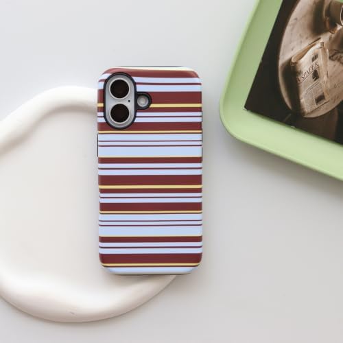 for iPhone 17 Case, Magnetic Matte Frosted Dual-Layer Striped Phone Case for Women, Retro Aesthetic Cover Compatible with Mag Safe Accessories - Mocha Sky - Image 2