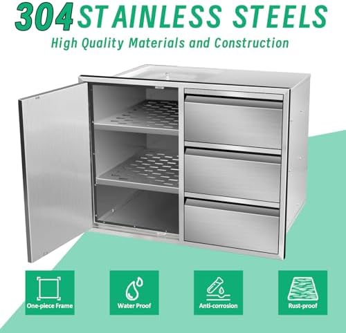 Outdoor Kitchen Door Drawer Combo Cabinet 28"x22"x19.5" Left Access Door Combo Cabinet & Built-in Triple Drawers for Patio Grill Station & Outdoor Kitchen Island (Drawer and Left Door Combo) - Image 3