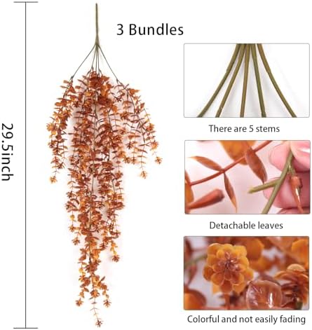 RECUTMS Fall Flower Artificial Brown Hanging Plant Outdoor Autumn Decor 3Pc - Image 2