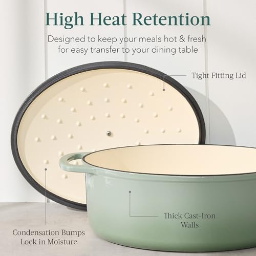 Best Choice Products Oval 7.5 Quart Enamel Cast-Iron Dutch Oven, Heavy-Duty Pre-Seasoned for Baking, Cooking w/Side Handles – Sage Green - Image 6
