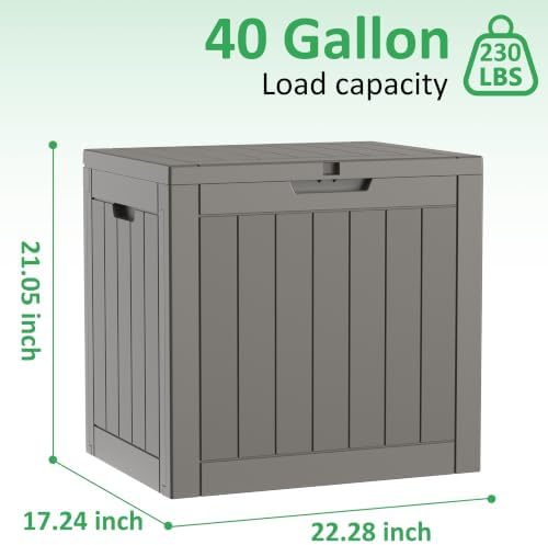 40 Gallon Lockable Outdoor Deck Box, Waterproof Weatherproof Resin Storage Container for Patio Cushions, Garden Tools and Outdoor Accessories (Pro Grey) - Image 3